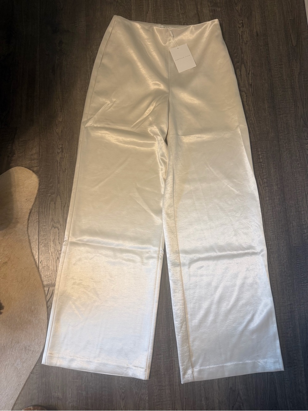 Endless Rose Satin High-Waist Wide Leg Pants in Cream